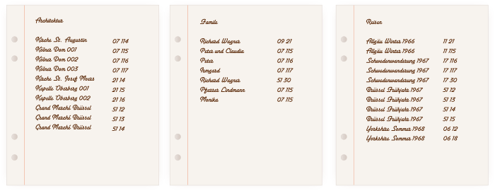 Analoges Dia-Archiv mit Inhaltsverzeichnis
