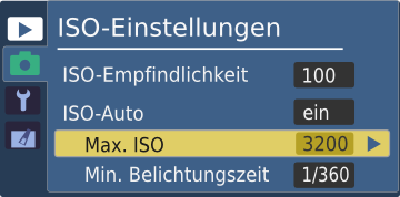 ISO programmieren: Maximaler ISO-Wert und minimale Belichtungszeit