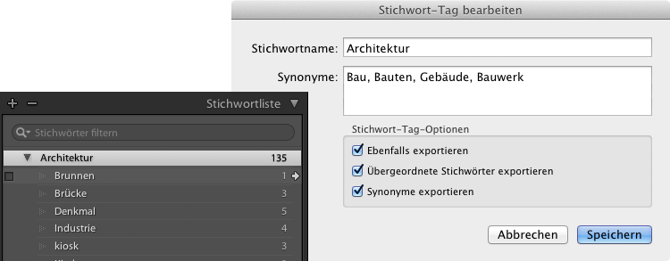 Synonyme in Adobe Lightroom