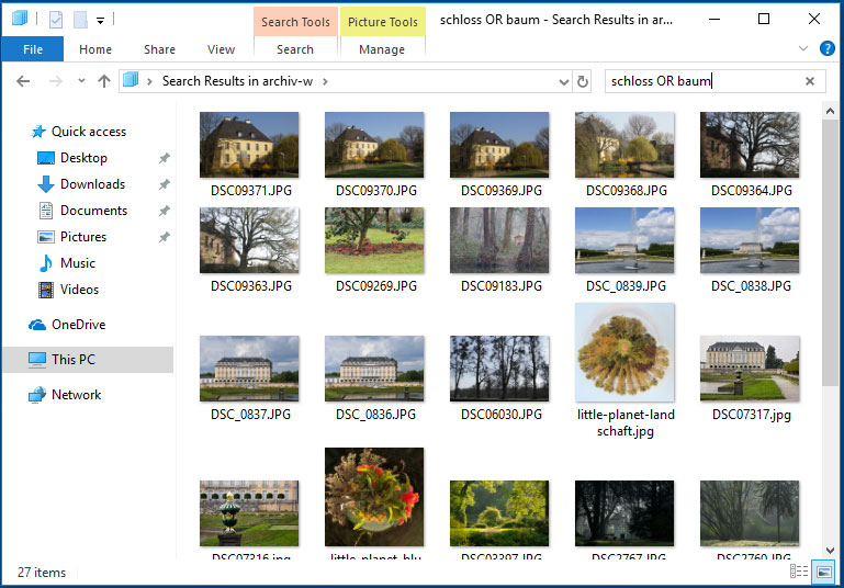 Windows Bilder in Verzeichnissen und Unterverzeichnissen mit Stichwörtern suchen